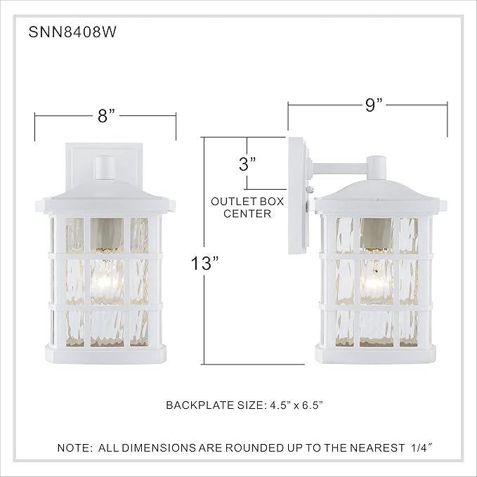Quoizel Stonington Outdoor Wall Lantern, Coastal Armour 13 Inch 1-Light Matte White Vintage Wall Sconce, Clear Water Glass, 100W, Decorative Outside Lights for Patio, Porch, Garage or Yard