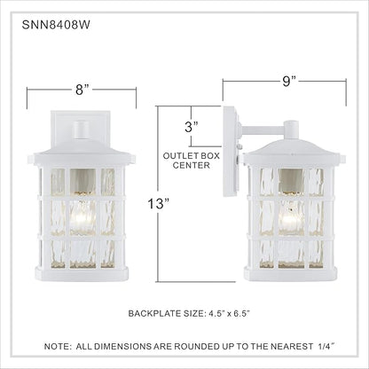 Quoizel Stonington Outdoor Wall Lantern, Coastal Armour 13 Inch 1-Light Matte White Vintage Wall Sconce, Clear Water Glass, 100W, Decorative Outside Lights for Patio, Porch, Garage or Yard
