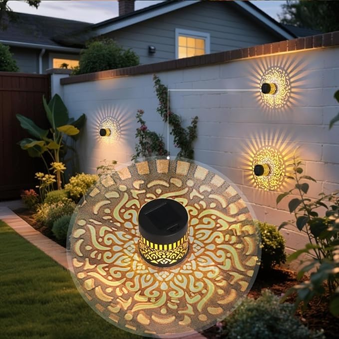Decorative Solar Mandala Lights, Solar Mandalas Garden Lights Outdoor, New Metal Solar Powered Outdoor Deck Step Wall Light, Waterproof, for Garden Post Patio Backyard Yard Decor (Mandala,1Pcs)