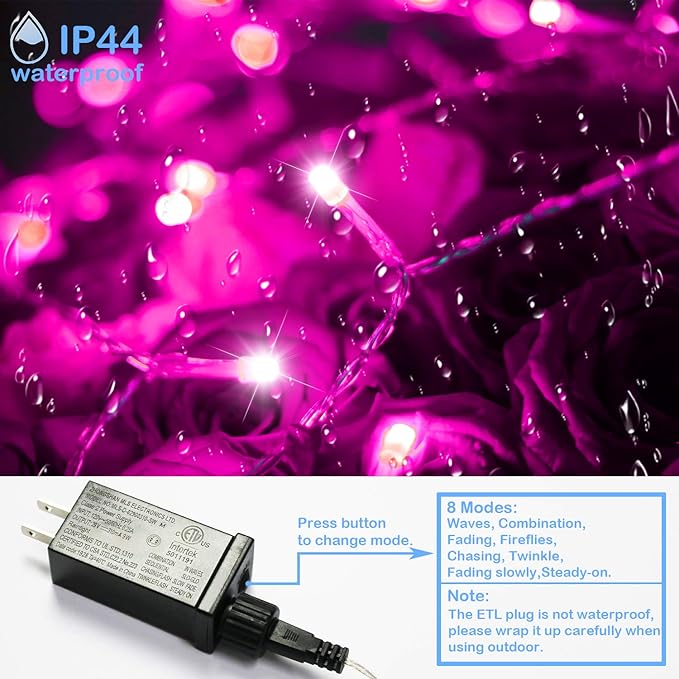 YAOZHOU Valentines' Day Christmas Decorations Pink Led String Lights,66Ft 200LED Fairy Lights Indoor Outdoor IP44 | Lumora