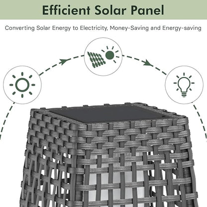 Grand patio Outdoor Floor Lamp Solar Powered Lantern Water-Resistant Wicker Deck Light for Garden or Porch -Large Fuji, Silver Gray