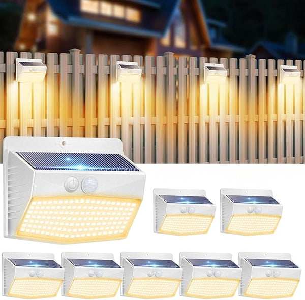 Peasur Solar Outdoor Lights, [8 Packs] Motion Sensor Security Lights with 3 Lighting Modes Wall Lights Waterproof | Lumora