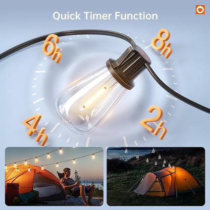 addlon 120FT(114+6) Solar String Lights Outdoor, Waterproof Solar Powered Outside Lights with Remote & USB Port, ST38 LED Shatterproof Bulbs, Dimmable Solar Light for Camping Backyard Porch