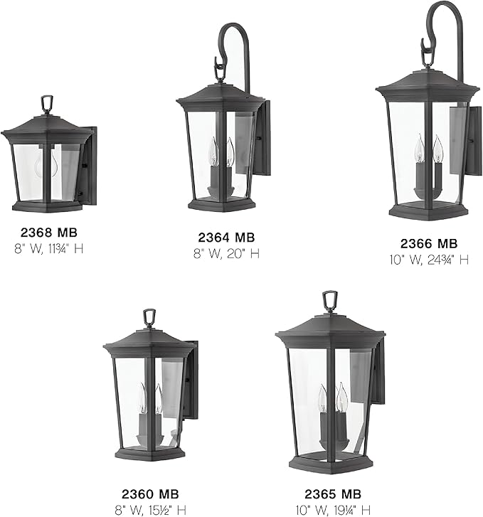 Hinkley Bromley Medium Wall Mount Lantern - Aluminum, 2-Light, Clear Glass, Bulbs Included - Museum Black Finish