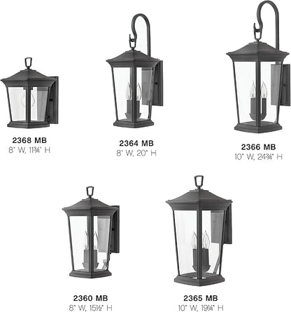 Hinkley Bromley Medium Wall Mount Lantern - Aluminum, 2-Light, Clear Glass, Bulbs Included - Museum Black Finish