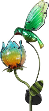 TERESA'S COLLECTIONS Glass Flower Bird Pathway Solar Outdoor Light for Garden Decor, 39'' Tulip and Hummingbird | Lumora