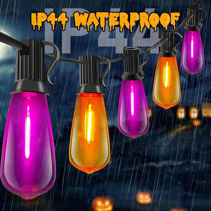 ST40 Purple and Orange Halloween Lights,10FT Outdoor LED Halloween String Lights with 11 Orange/Purple Flame Bulbs,Hanging Decorative Light String for Garden Porch Gazebo Bistro,Black Wire