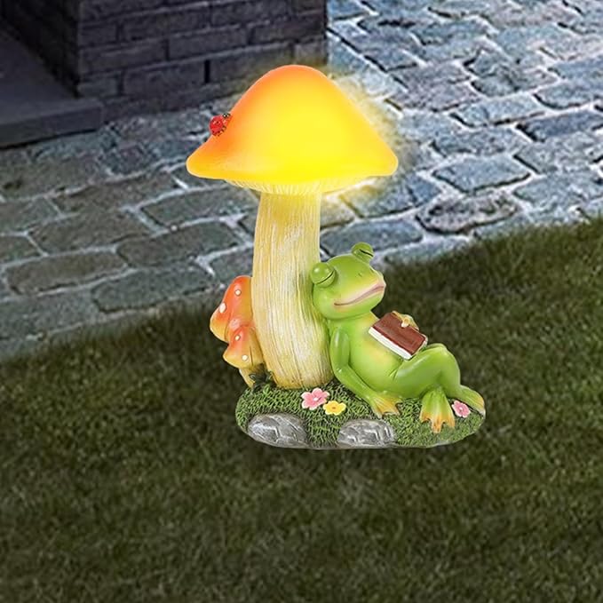 Mushroom Solar Lights - Mushroom Solar Lights Outdoor, Frog Solar Light Resin Figurine Waterproof | Led Mushroom Garden Lights Outdoor Frog Sleeping Sculpture for Patio Yard Lawn Decoration