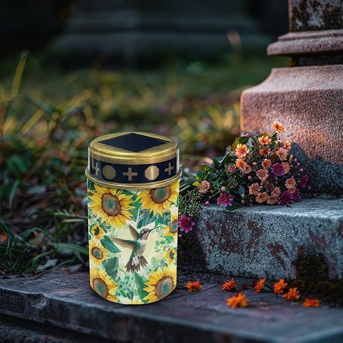 Sunflower Cemetery Solar Lights Hummingbird Solar Pathway Lights Solar Lights Outdoor Garden Waterproof Cemetery Grave Decorations for Outside Yard Walkway Decor