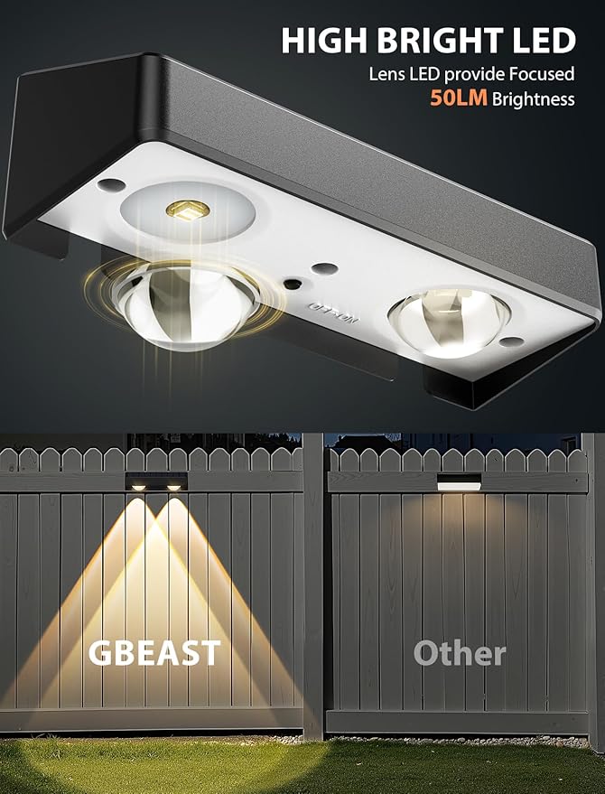 GBEAST Solar Fence Lights Outdoor, RGB 8 Colors & Warm White, Bright Led Fence Lights Outdoor Waterproof Dusk to Dawn Solar Deck Light for Backyard/Railing/Wall/Step/Patio/Porch (12 Pack)