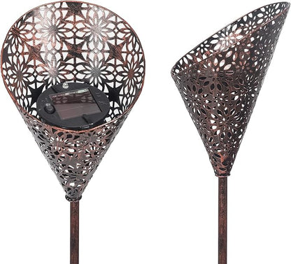 Adeco Solar Powered Lights Set of 2 Torch Shape Outdoor Lamp Decor 23 inch Metal Crackle Glass Globe Stake Lights with Large Solar Panel Waterproof LED Lights for Ground Patio Lawn Pathway