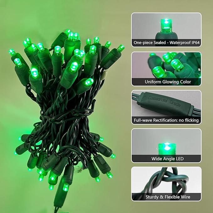 Christmas Lights LED Commercial Mini LED String Lights, 120V UL, Green Wire Xmas Lights for Indoor & Outdoor Use | Lumora