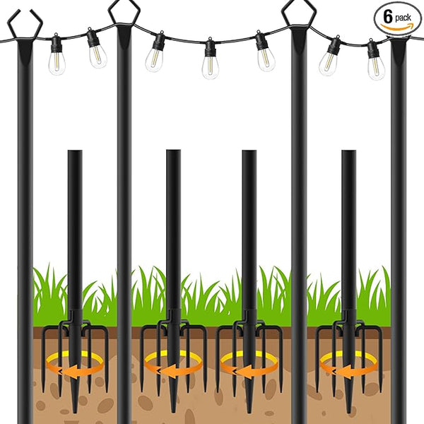 4 Pack String Light Poles, Outdoor String Light Pole 10ft Forked Metal Light Pole with Adjustable Outdoor Light | Lumora