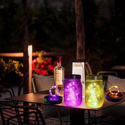 ANGMLN Solar Mason Jar Lights Lids, 10 Pack 30 LED Solar Fairy Lights for Regular Mouth Mason Jars, Outdoor Hanging Jar for Garden Yard Decor, Wedding Christmas Gifts (Jars Not Included), 5 Colors