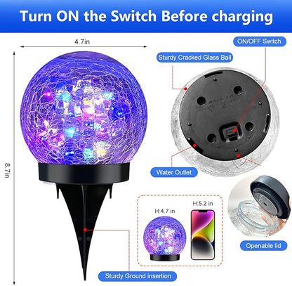2 Pack 60LED Solar Globe Lights Outdoor Waterproof 4.7in Cracked Glass Solar Balls Lights for Outside Yard Pathway Patio Lawn Landscape Decor Ground for Christmas Holiday Decor w/ Box ( Glass White)