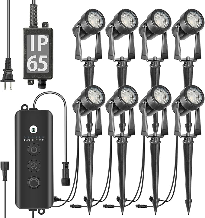 SUNTHIN 8 Pack Outdoor Landscape Lighting with Dusk to Dawn Sensor Controller, Bundled 9.8FT T Shape Extension Cord | Lumora