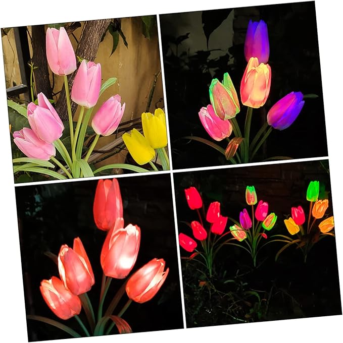 DOITOOL 2pcs Lawn Solar Lamp Head Tulip Design Outdoor Light Ornament for Garden Cloth for Courtyard and Pathway Decor