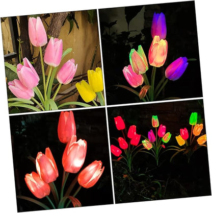 DOITOOL 2pcs Lawn Solar Lamp Head Tulip Design Outdoor Light Ornament for Garden Cloth for Courtyard and Pathway Decor