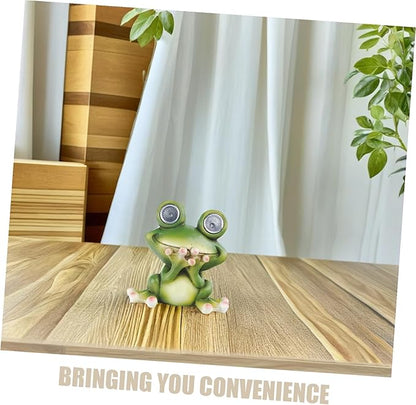 Happyyami Solar Garden Frog Statue Resin Animal Ornament with Solar Pathway Light Outdoor Decor and Easy to Install for Lawn Patio