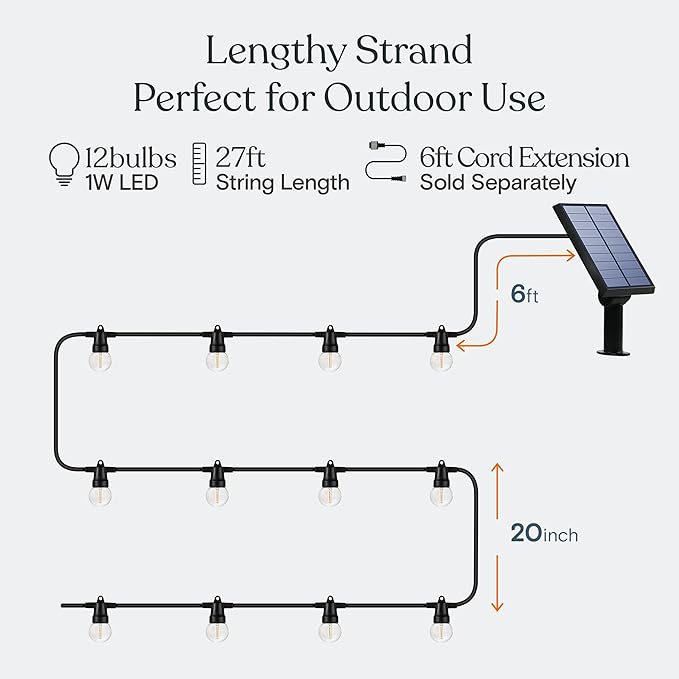 Brightech Ambience Pro Solar Powered Outdoor String Lights - 27 Ft Commercial Grade Waterproof Patio Lights with | Lumora