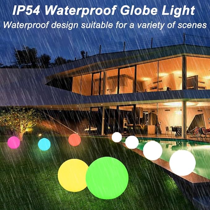 12 Inch Solar Glowing Ball Light Outdoor, Solar Garden Globe Light w/Remote, RGB Color Changing Waterproof Large | Lumora