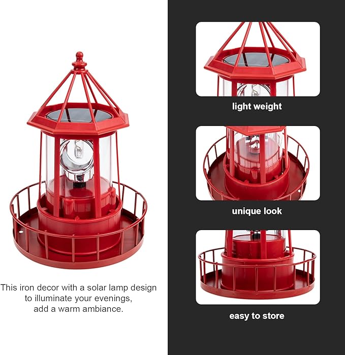 Operitacx Solar Lighthouse Rotating Outdoor Garden Light Waterproof Landscape Lamp for Patio Lawn Pathway Decor