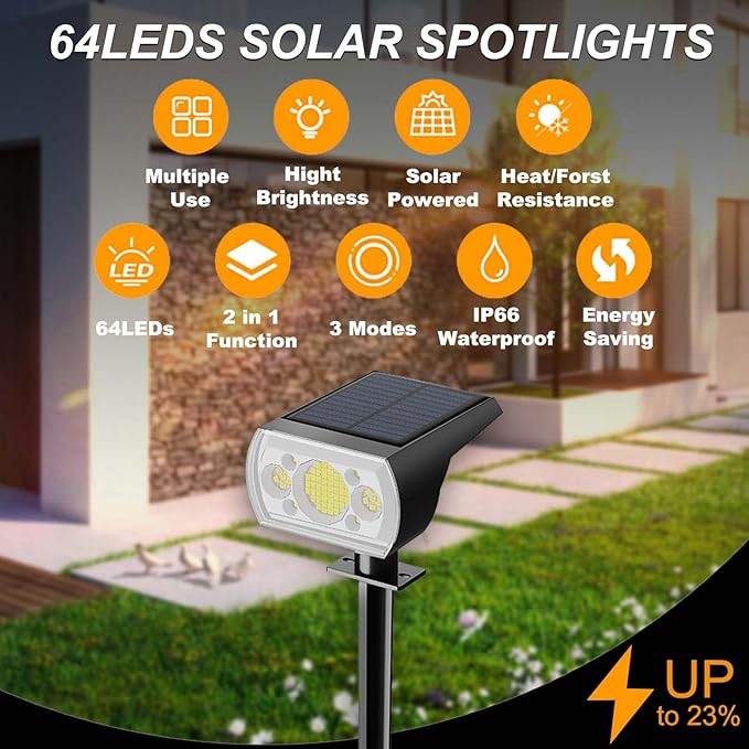 ROMELUCE SJUEDENG 10PCS Solar Spotlight Outdoor, 64 LEDs 1000 lumens 3 Lighting Modes Solar Powered Garden Pathway | Lumora