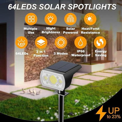 ROMELUCE SJUEDENG 10PCS Solar Spotlight Outdoor, 64 LEDs 1000 lumens 3 Lighting Modes Solar Powered Garden Pathway Spotlights, IP66 Landscape Lights Wall Lights in One