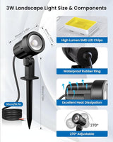 ZZXX 3W Low Voltage Landscape Lighting with Connectors LED Landscape Spotlights Waterproof Low Voltage Landscape | Lumora