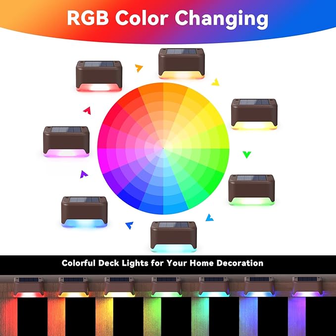 APONUO Solar Deck Lights 16 Pcs, Solar Step Lights Outdoor Waterproof RGB Fence Lamp for Steps,Backyard,Stairs and Railing