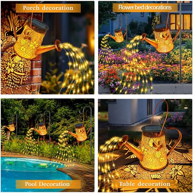 2 Pack Solar Watering Can Lights, Hummingbird Gifts for Women Mom Grandma Birthday, Waterproof Outdoor Garden Decor | Lumora