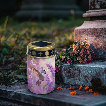 Hummingbird Lavender Solar Cemetery Light Holder, Grave Decorations for Cemetery, Solar Lights for Cemetery, Grave Markers for Cemetery Grave Outdoor