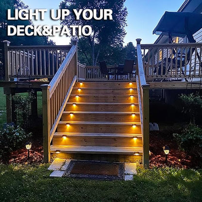 Solar Deck Lights Outdoor, 24 PCs LED Solar Fence Lights Waterproof, Garden Decorative Step Lights, LED for Patio Porch Stairs Yard Driveway Pathway (Cool White, 24-Pack)