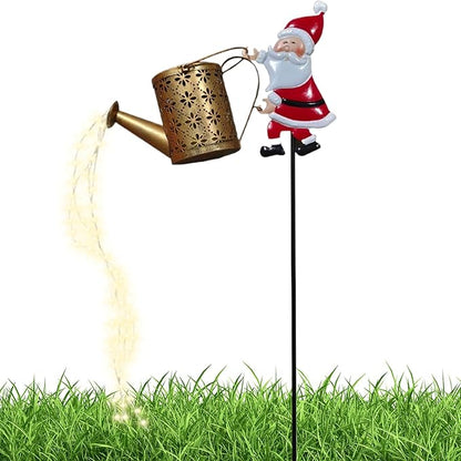 Christmas Santa Solar Kettle Lights Garden Lawn Vintage Metal Santa Claus Solar Watering Can with LED Light, Waterproof Outdoor Lantern Decoration for Patio, Pathway, Yard