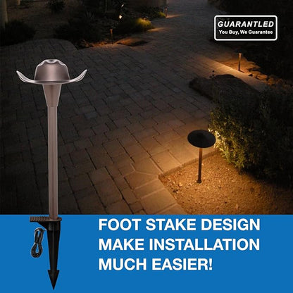 Low Voltage Landscape Path Lighting 6 Pack, 3CCT Selectable LED Path Lights, Aluminium Pathway Lights Wired, ORB Finish 12V 24V DC Compatible with Transformer, US Design Patented, Cowboy Hat