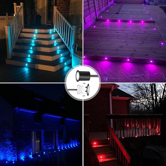 RNEHON LED Outdoor Deck Lights with Protecting Shell, Φ1.18in RGB 10 Pack, IP67 Waterproof Recessed Stair Step | Lumora