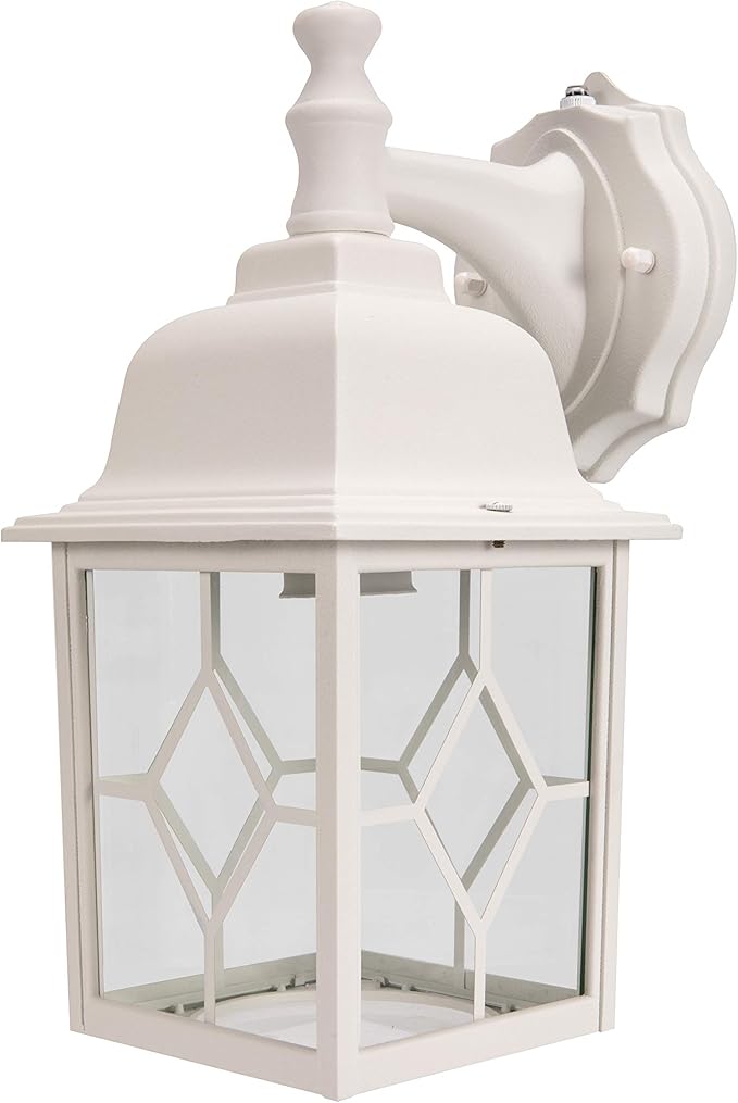 LIT-PaTH Dusk to Dawn Outdoor Wall Lantern, White Large Exterior Wall Light Fixture, E26 Base, Anti-Rust Aluminum | Lumora