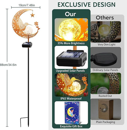 ZNYCYE Solar Lights Outdoor Decorative Moon Hummingbird Solar Stake Lights Birthday Gifts for Women mom Grandma,Hummingbird Garden Decor Waterproof for Walkway, Yard, Lawn, Patio (Warm White)