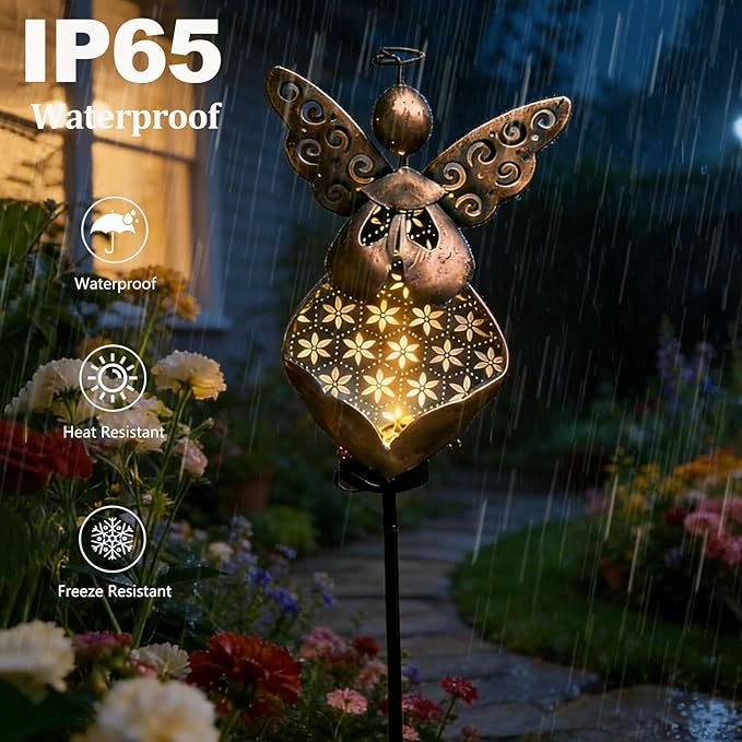 VEEKI Solar Garden Lights, Metal Solar Angel Garden Stake Lights Outdoor Waterproof, Angel Decor Solar Lights for Cemetery Grave Yard Patio Path, Sympathy Memorial Gift for Lost Love One