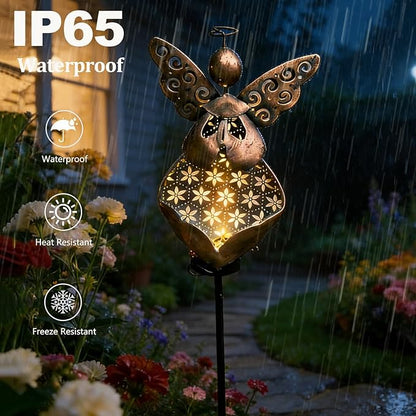 VEEKI Solar Garden Lights, Metal Solar Angel Garden Stake Lights Outdoor Waterproof, Angel Decor Solar Lights for Cemetery Grave Yard Patio Path, Sympathy Memorial Gift for Lost Love One