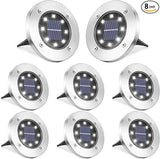 LYHOPE Solar Ground Lights Outdoor, 8 Pack 8 LED Solar Disk Lights Waterproof Garden In-ground Pathway Light | Lumora