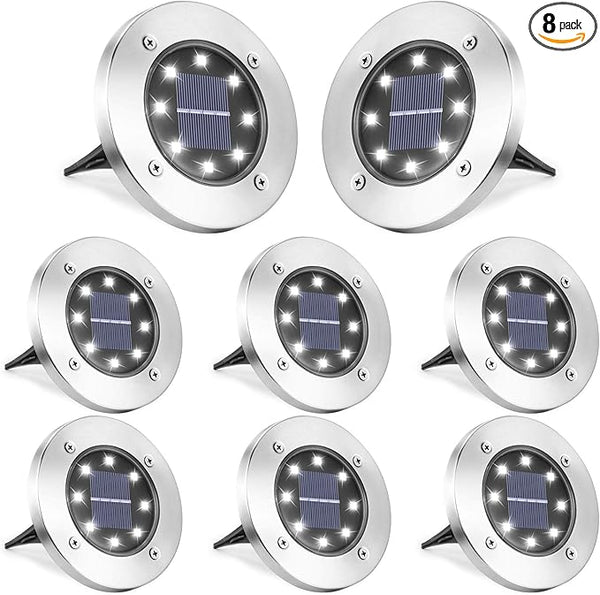 LYHOPE Solar Ground Lights Outdoor, 8 Pack 8 LED Solar Disk Lights Waterproof Garden In-ground Pathway Light | Lumora