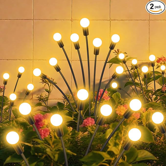 Solar Garden Lights Outdoor Waterproof, 2 Pack 16 LED Swaying Firefly Lights Outdoor Decor Light for Pathway Party Christmas Decoration, Unique Gifts for Women, Warm White