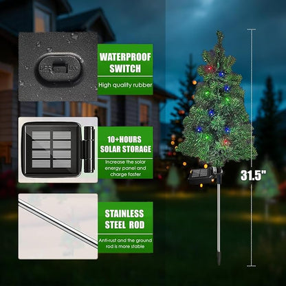 Solar Christmas Tree Garden Stake Lights Outdoor Waterproof Pathway Lights Xmas Tree Light for Lawn Patio Yard Front Porch Christmas Decor 2pcs