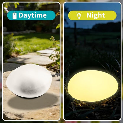 Solar Powered Outdoor Lights - Waterproof Garden Path Lighting, Pebble Shape Landscape Lights for Yard, Lawn, Patio, Walkway, Warm Light
