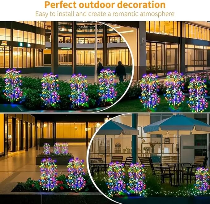 Solar Garden Christmas Lights, 1Pack Solar Willow Tree Lights, 200LEDs Solar Fairy Pathway String Lights 8 Modes Waterproof Copper Wire for Home Yard Christmas Decoration