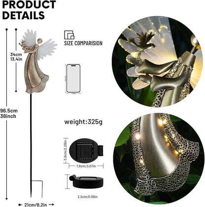 Solar Angel Garden Lights, Outdoor LED Metal Decor with Peace Dove, Waterproof Pathway, Lawn Lighting, Unique Gift for Women, Mom, Friends(Peace Dove)