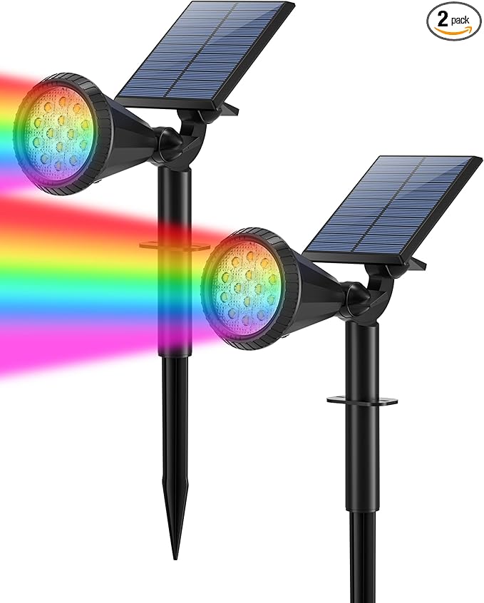 Color Changing Solar Spot Lights Outdoor Waterproof 180° Adjustable Colored RGB Solar Powered Landscape Lights for | Lumora