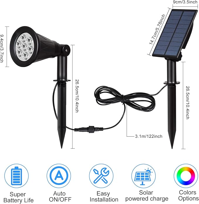 T-SUNUS RGB Solar Landscape Spotlights Christmas, Color Changing Spot Lights Waterproof IP65 Garden Pond, 180° | Lumora
