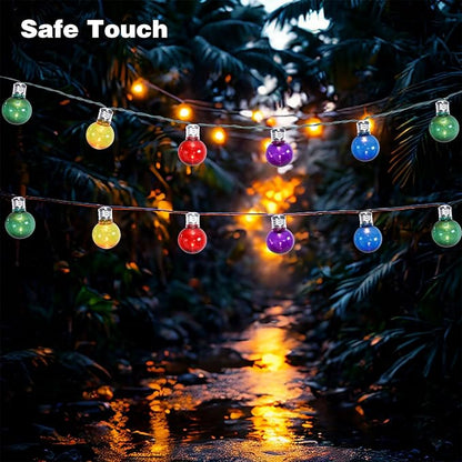 Afirst Solar Colored String Lights 15FT with 15 LED Bulbs Waterproof Christmas Lights for Patio Holiday Party